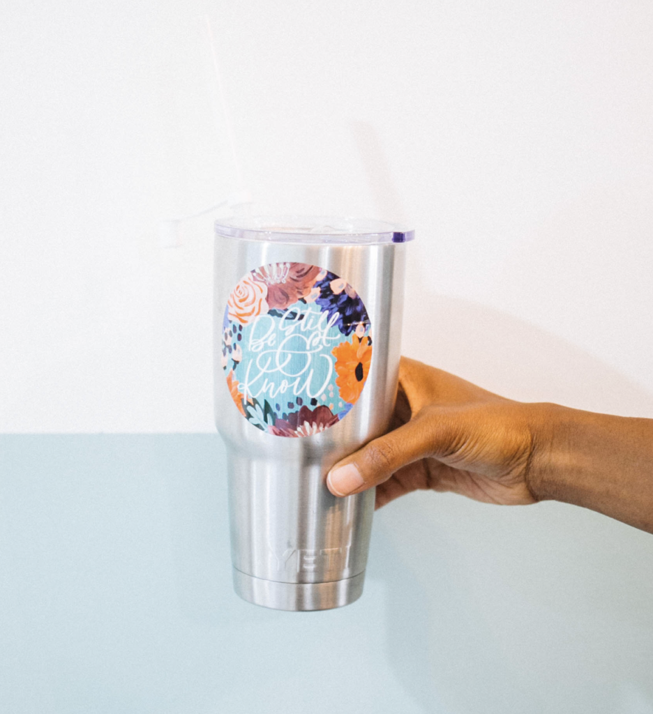 Be Still & Know Floral Sticker to put on laptop, phone, or water bottle.